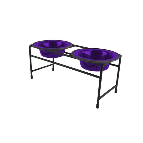 Platinum Pets .75 Cup Modern Double Diner Feeder with Cat/Puppy Bowls, Electric Purple