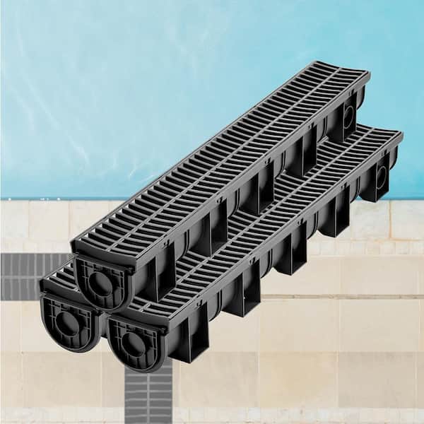 Trench Drain System 39 in. L x 5.8 in. W x 5.2 in. D Channel Drain with Plastic Grate and End Cap Drainage Trench 3 Pack
