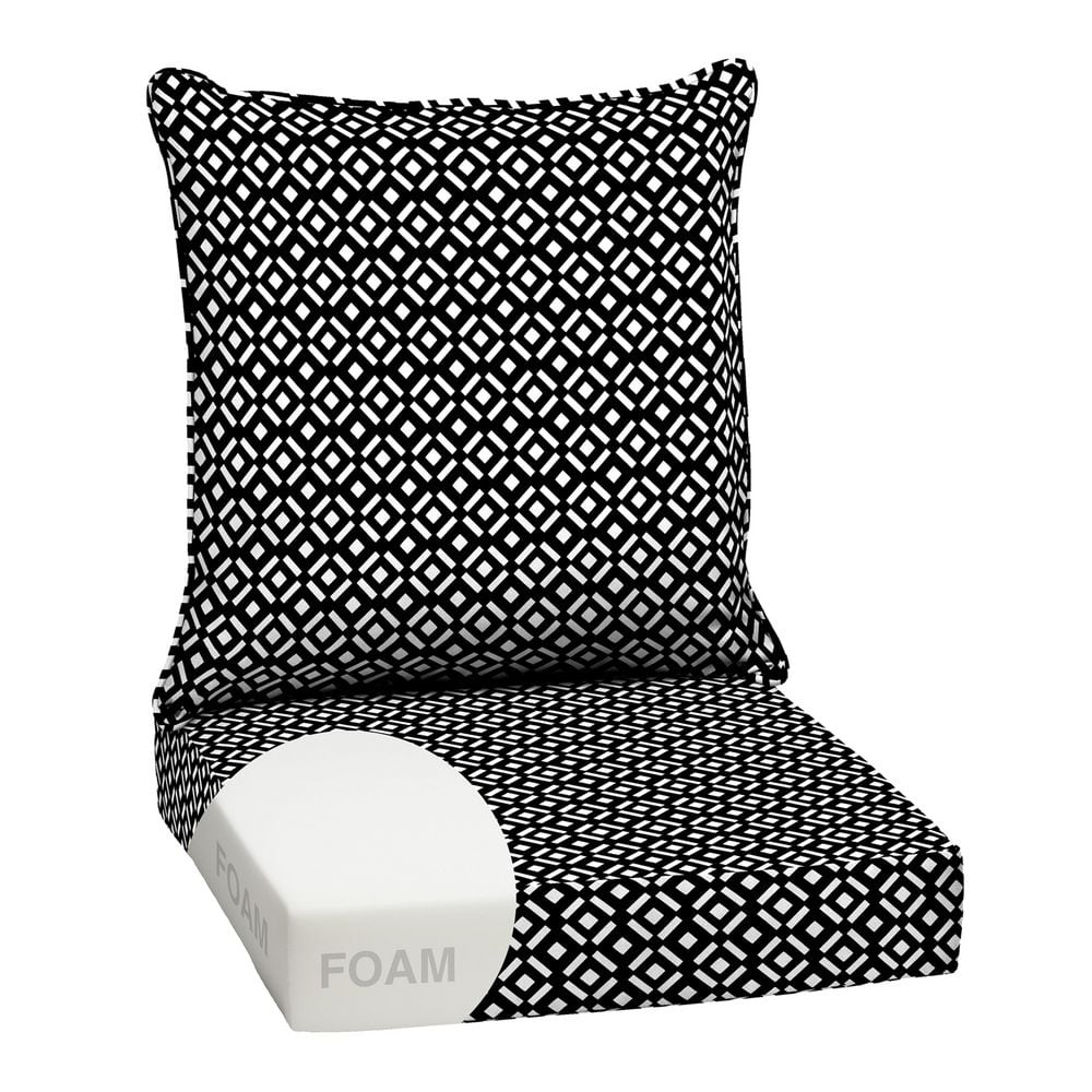 24 in. x 24 in. 2-Piece Foam Deep Seating Outdoor Lounge Chair Cushion in Black Demi Tile price history on PriceWatchPro