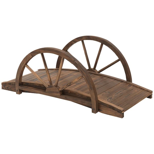 Unbranded 3.3 ft. Wooden Garden Bridge Arc Footbridge with Half-Wheel Style Railings and Solid Fir Construction, Stained Wood