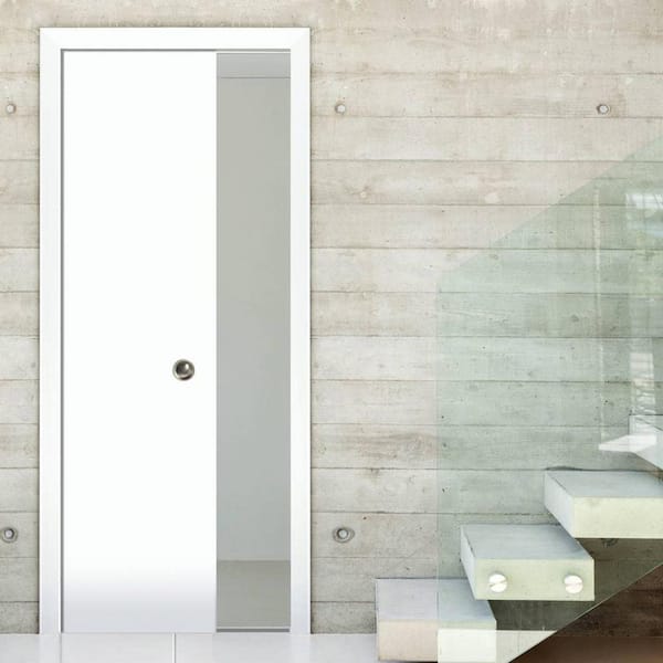Planum 0010 28 in. x 80 in. Flush White Finished Wood Sliding Door with Single Pocket Hardware