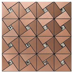 Copper 12 in. x 12 in. Metal Peel and Stick Tile Backsplashes for Kitchen, Windmill Puzzle Glass Mixed (9.6 sq. ft./Box)