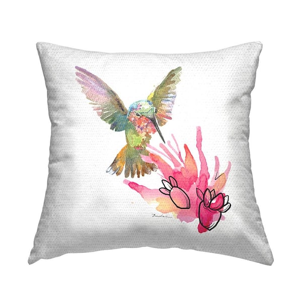 Stupell Industries Hummingbird and Cactus Multi-Color Square Outdoor Throw Pillow