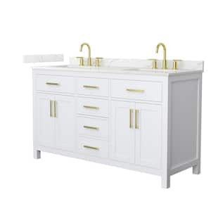 Beckett 60 in. Double Freestanding White Bath Vanity with Giotto Quartz Top Unassembled