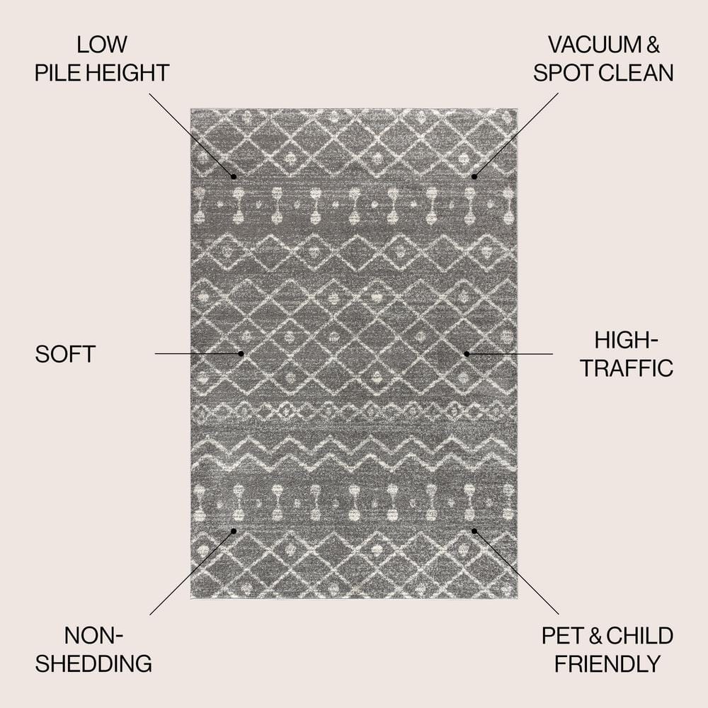 Modern Moroccan-Inspired Gray Synthetic Area Rug - Easy Care 3x5