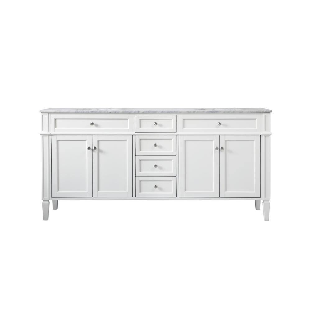 Timeless Home 72 in. W Double Bath Vanity in White with Marble Vanity Top i