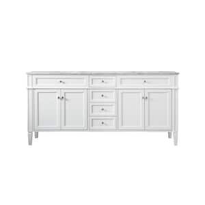 Timeless Home 72 in. W Double Bath Vanity in White with Marble Vanity Top in Carrara with White Basin
