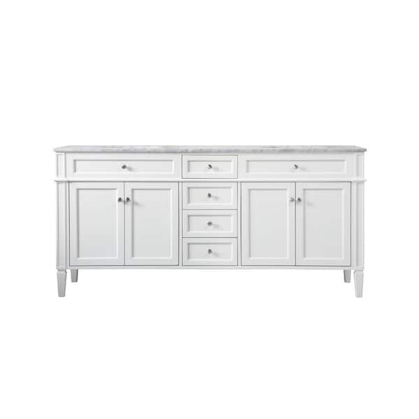 Unbranded Timeless Home 72 in. W Double Bath Vanity in White with Marble Vanity Top in Carrara with White Basin