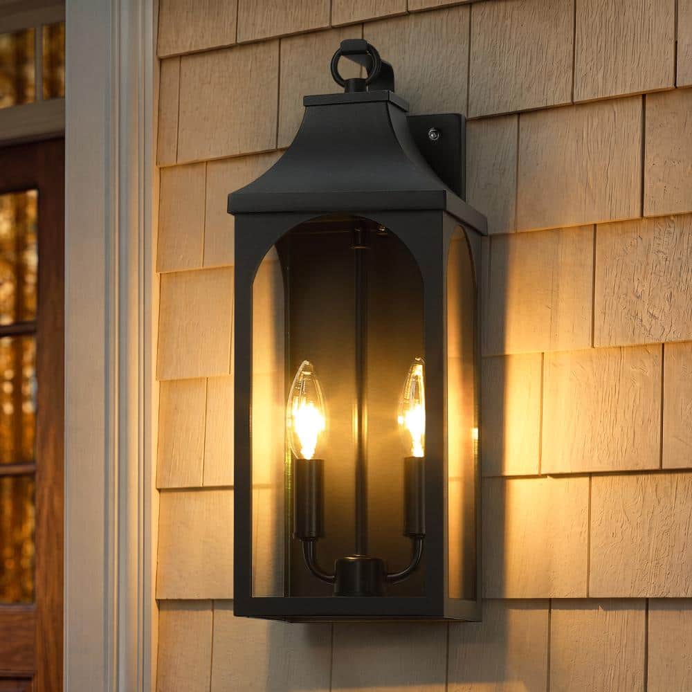 17 in. 2-Light Black Dusk-to-Dawn Outdoor Wall Lantern with Clear Glass Shade, Weather-resistant price history on PriceWatchPro