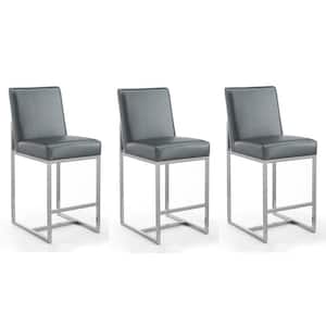Element 37.2 in. Graphite and Polished Chrome Stainless Steel Counter Height Bar Stool (Set of 3)