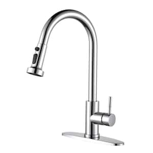 Single-Handle Deck Mount Gooseneck Pull Down Sprayer Kitchen Faucet Stainless Steel in Polished Chrome