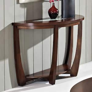 Rafael 45 in. Merlot Cherry/Clear Standard Half-Round Composite Console Table with Cracked Glass Inserts