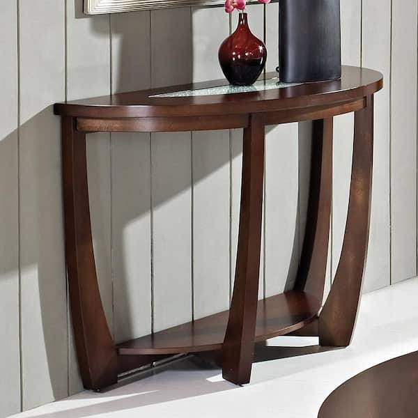 Steve Silver Rafael 45 in. Merlot Cherry/Clear Standard Half-Round Composite Console Table with Cracked Glass Inserts