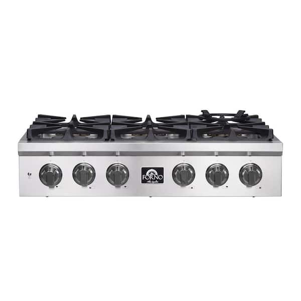 Forno Alta Qualita 36 in. Pro Style Gas Freestanding Range in Stainless Steel with 6 Sealed Brass Burners Cooktop 120000 BTU