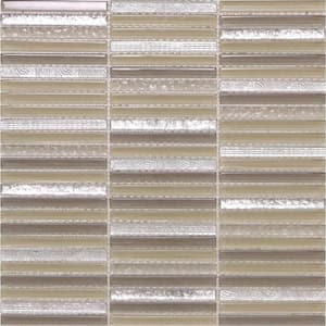 Waterfall Cream 11.8 in. x 11.8 in. Polished Linear Glass Mosaic Tile (5-Pack) (4.83 sq. ft./Case)