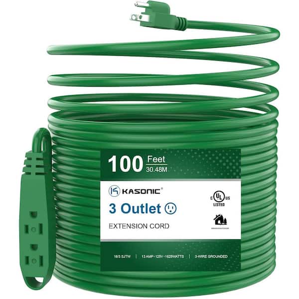 100 ft. 16/3 Heavy Duty Indoor/Outdoor Extension Cord SJTW UL Listed, Green (1-Pack)
