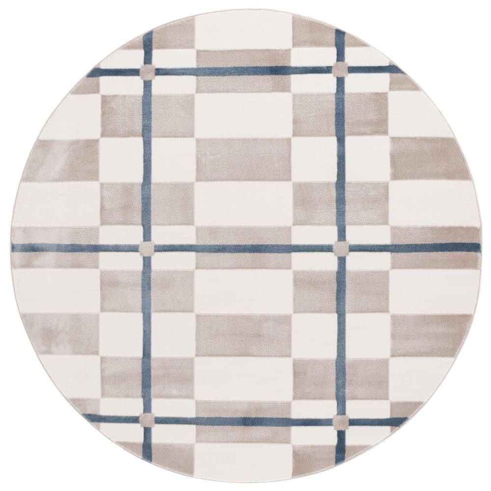 Groove 7 ft. x 7 ft. Ivory/Blue Checkered Geometric Round Area Rug price history on PriceWatchPro