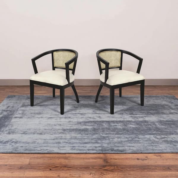 CHRISTOPHER KNIGHT HOME Sierra Modern Upholstered Dining Chairs with Cane Rattan Webbing, Black plus Cream, Set of 2