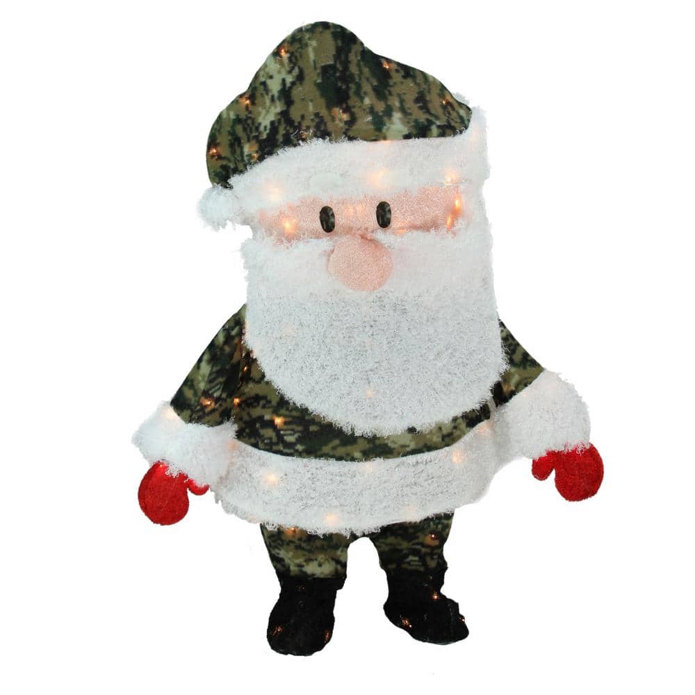 32 in. Christmas Pre-Lit Lane Camo Santa Claus Outdoor Decoration with Clea