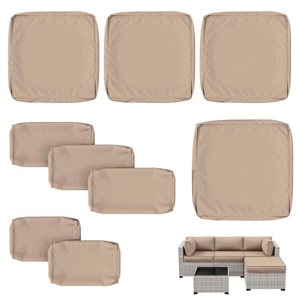9-Pieces 25.6 in. Outdoor Patio Replacement Slip Covers for 4-Seater Furniture Cushion Sand (Covers Only)