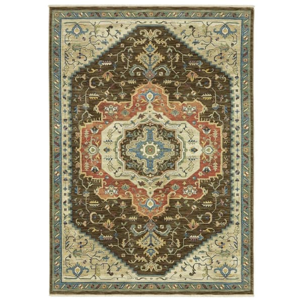 8 ft. Round Blue, Black Floral Washable Area Rug