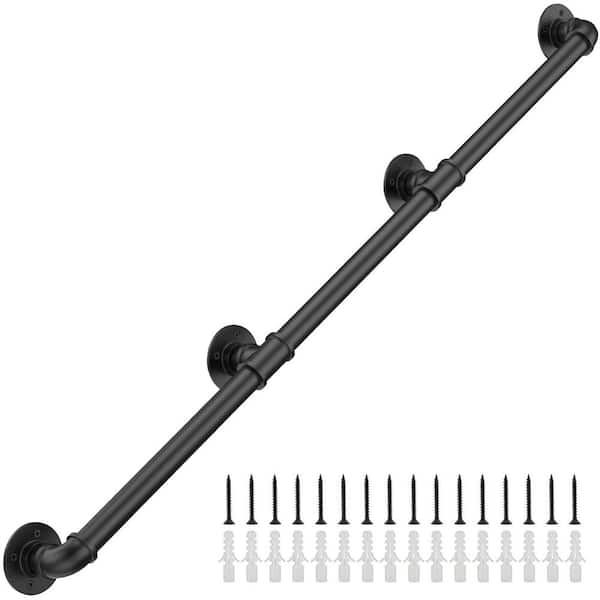 10 ft. Industrial Stair Railing Wall Mount Staircase Handrail for Outdoor Indoor Stairs Porch, Black