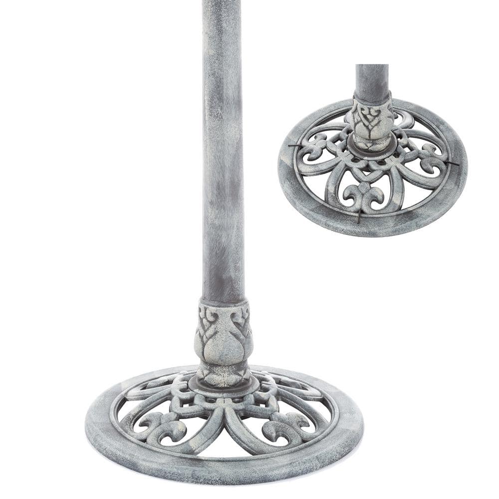 Gray Antique-Style Weather-Resistant Plastic Bird Bath with Stand