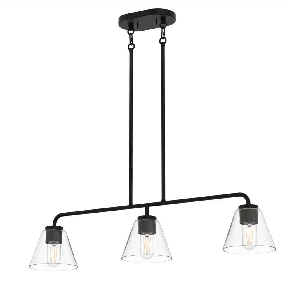 32 in. Modern 3-Light Indoor Island Pendant Light, Black with Glass Shade for Bar, Dining Room, and Kitchen Island price history on PriceWatchPro