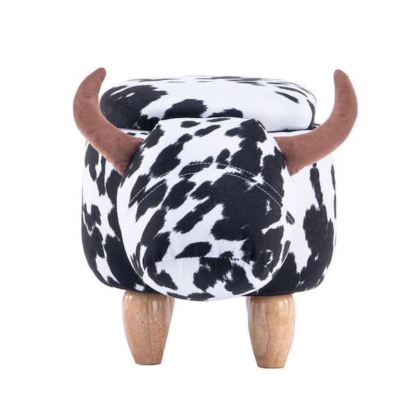Black and White Velvet Cow Animal Storage Kids Ottoman