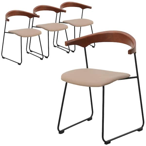 Leisuremod Upholstered Leather Dining Chair with Beech Back and Iron Legs Lyra Collection Set of 2 (Walnut/Taupe)