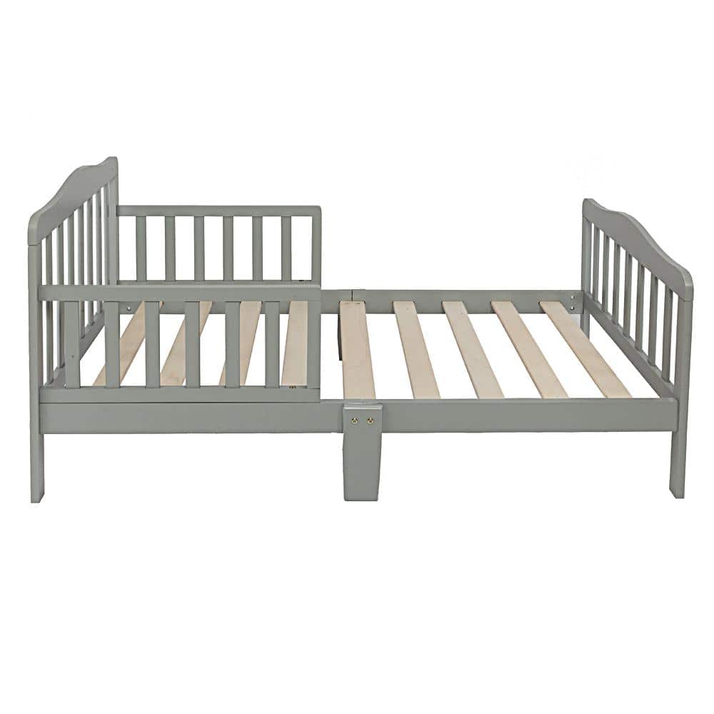 Outopee Gray Toddler Bed Frame with Safety Guardrails 941228124683