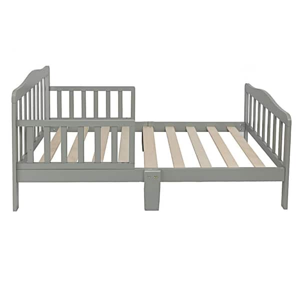 Outopee Gray Toddler Bed Frame with Safety Guardrails