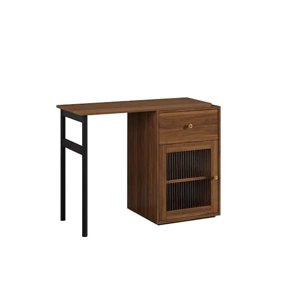39 in. Walnut Wood 1-Drawer Computer Desk with 90 ° Rotating
