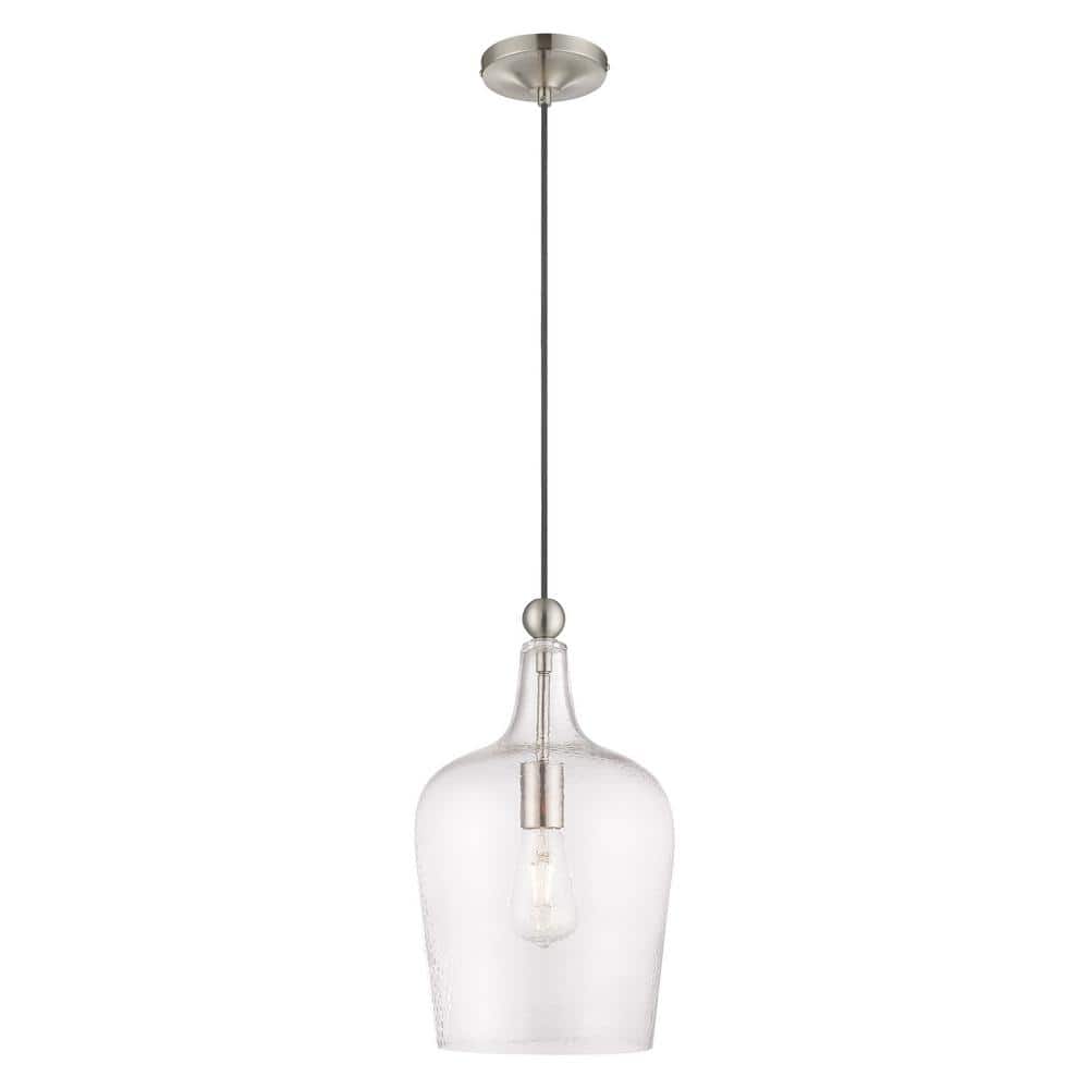 Elegant Carafe-Shaped Clear Glass Mini Pendant with Brushed Nickel Finish