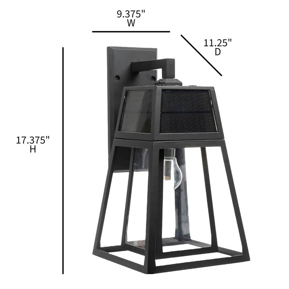 Black Solar Powered Outdoor Lantern with Glass Panels