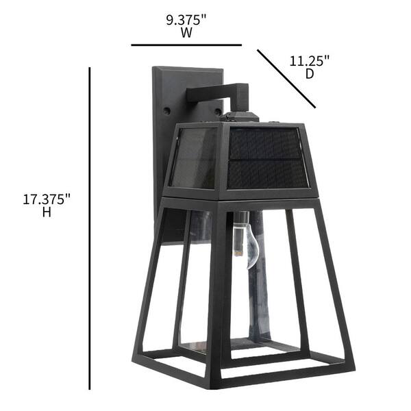 GAMA SONIC Aria Modern Black 1-Light Solar Wall Lantern Sconce