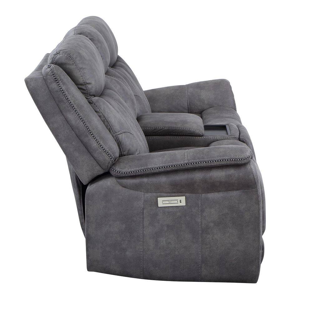 Gray Faux Suede Power Reclining Loveseat with Storage