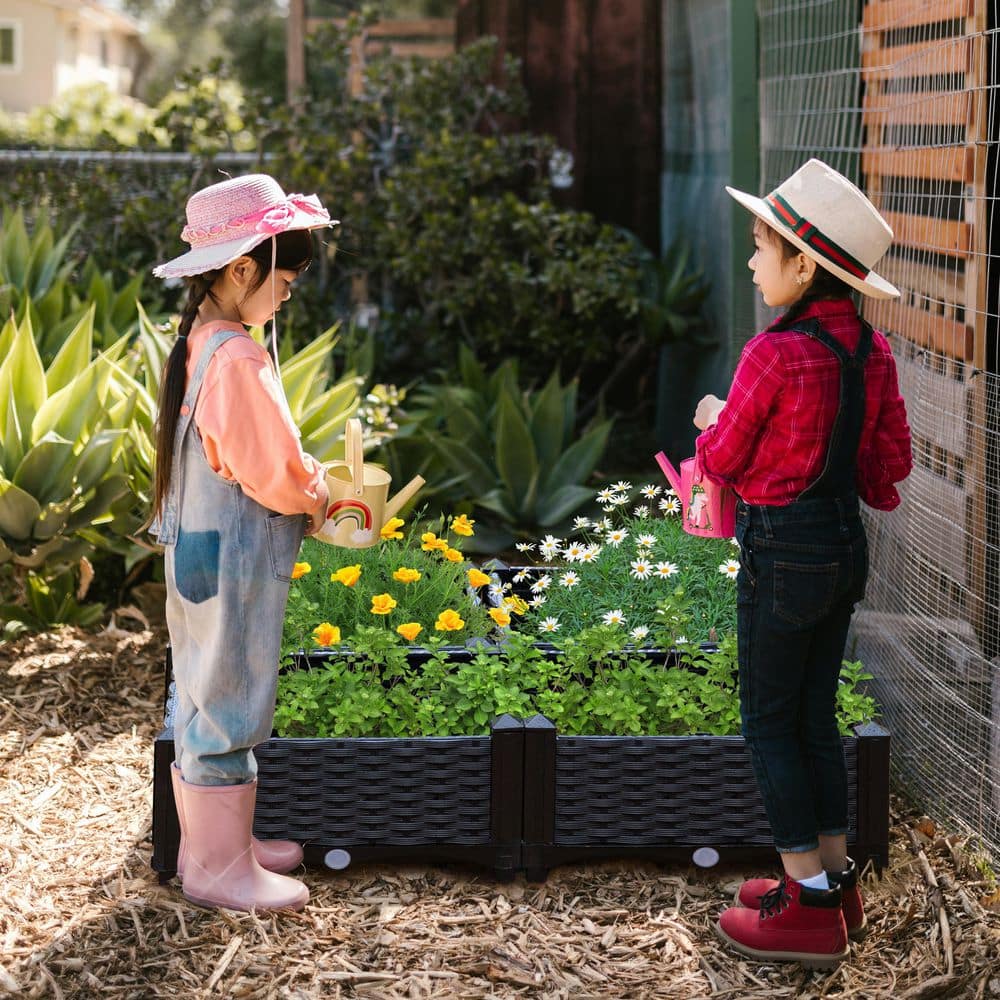 Black Rattan Raised Garden Bed Planter Box