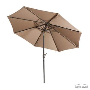 9 ft. Patio Umbrella Outdoor Market 32 LED Solar Umbrella with Tilt and Crank (Taupe)