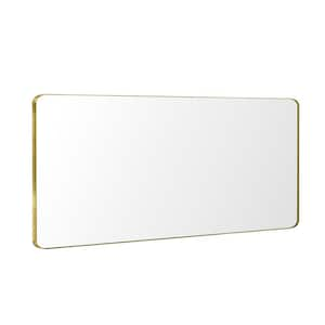 84 in. W x 32 in. H Premium Aluminum Framed Rectangular Bathroom Vanity Wall Mirror in Gold