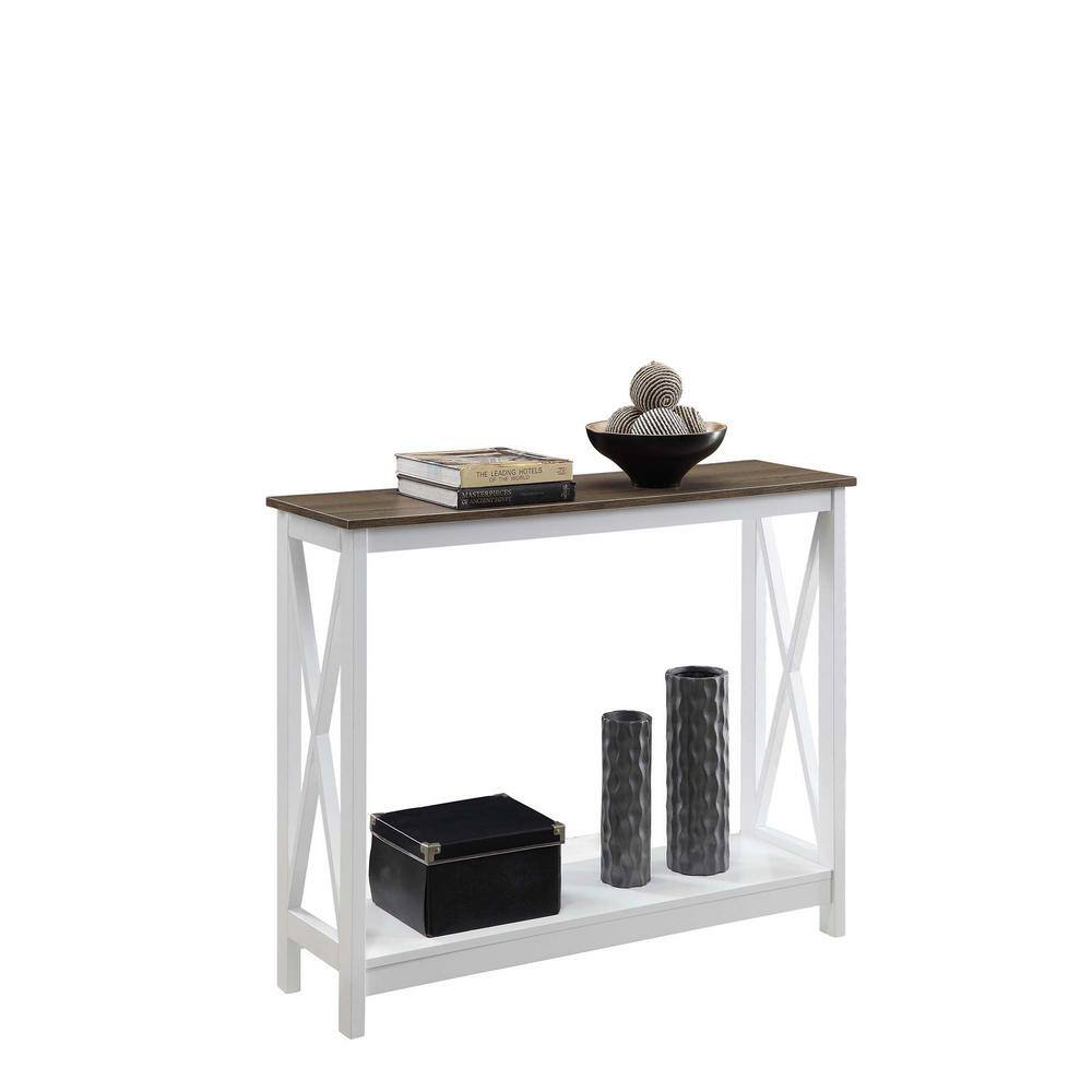 Driftwood & White Coastal Charm Console Table with X-Frame Design