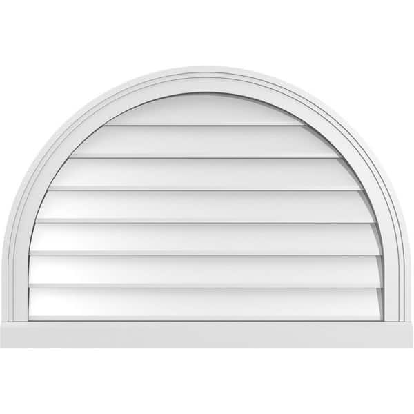 Ekena Millwork 32 in. x 22 in. Round Top Surface Mount PVC Gable Vent: Decorative with Brickmould Sill Frame