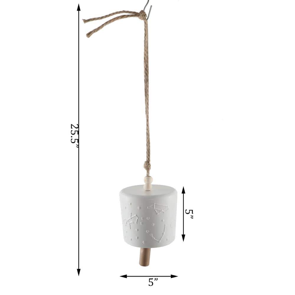 Matte White Ceramic Constellation Hanging Bell with Rope