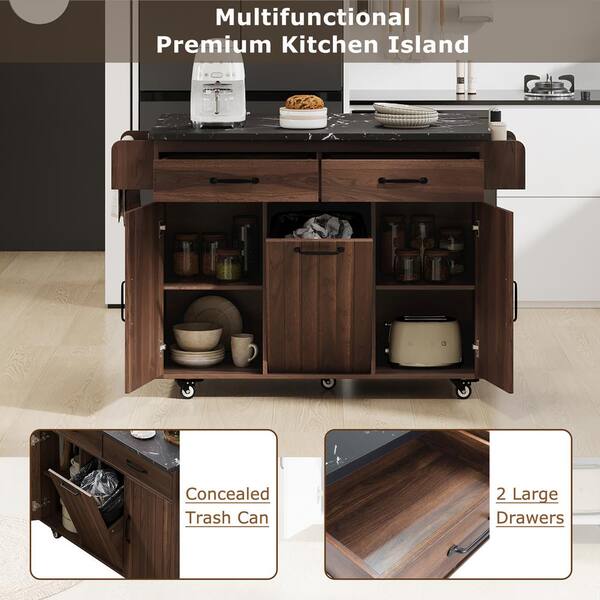 Craftian Kitchen Island Table With Storage & Power Outlet, Kitchen