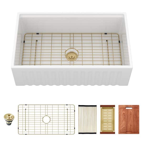 33 in. x 20 in. x 10 in. White Farmhouse Undermount Sink-Single Bowl Apron Front Porcelain Ceramic Kitchen Sink