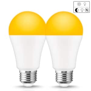 12-Watt, 100-Watt Equivalent A19 Dusk to Dawn LED Bug Light Bulb E26 Base in Yellow-Colored 2000K (2-Pack)