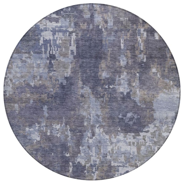 Chantille Machine Washable Indoor/Outdoor Abstract ACN2361 Plum 8 ft. x 8 ft. Round Rug