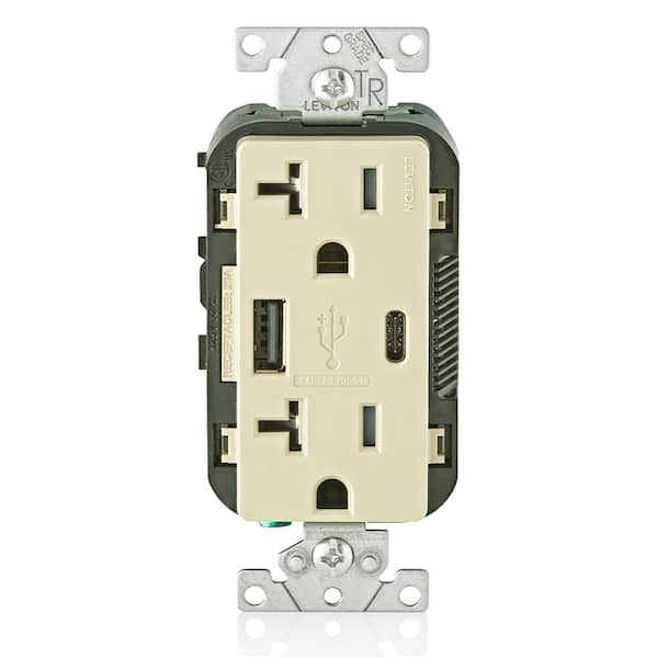 20 Amp Tamper Resistant Duplex Outlet with Type A and Type-C USB Chargers, Ivory T5833-I