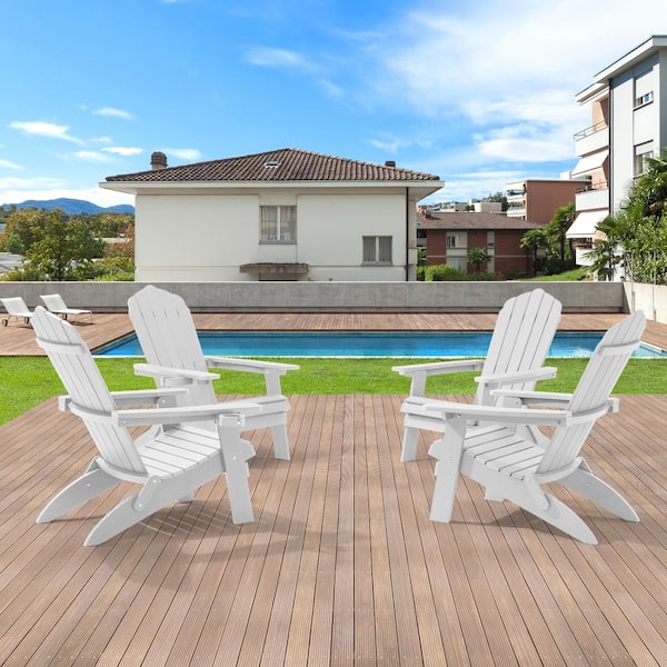 Sonkuki White Folding Plastic Outdoor Adirondack Chair Patio Fire Pit Chair for Outside (4-Pack)