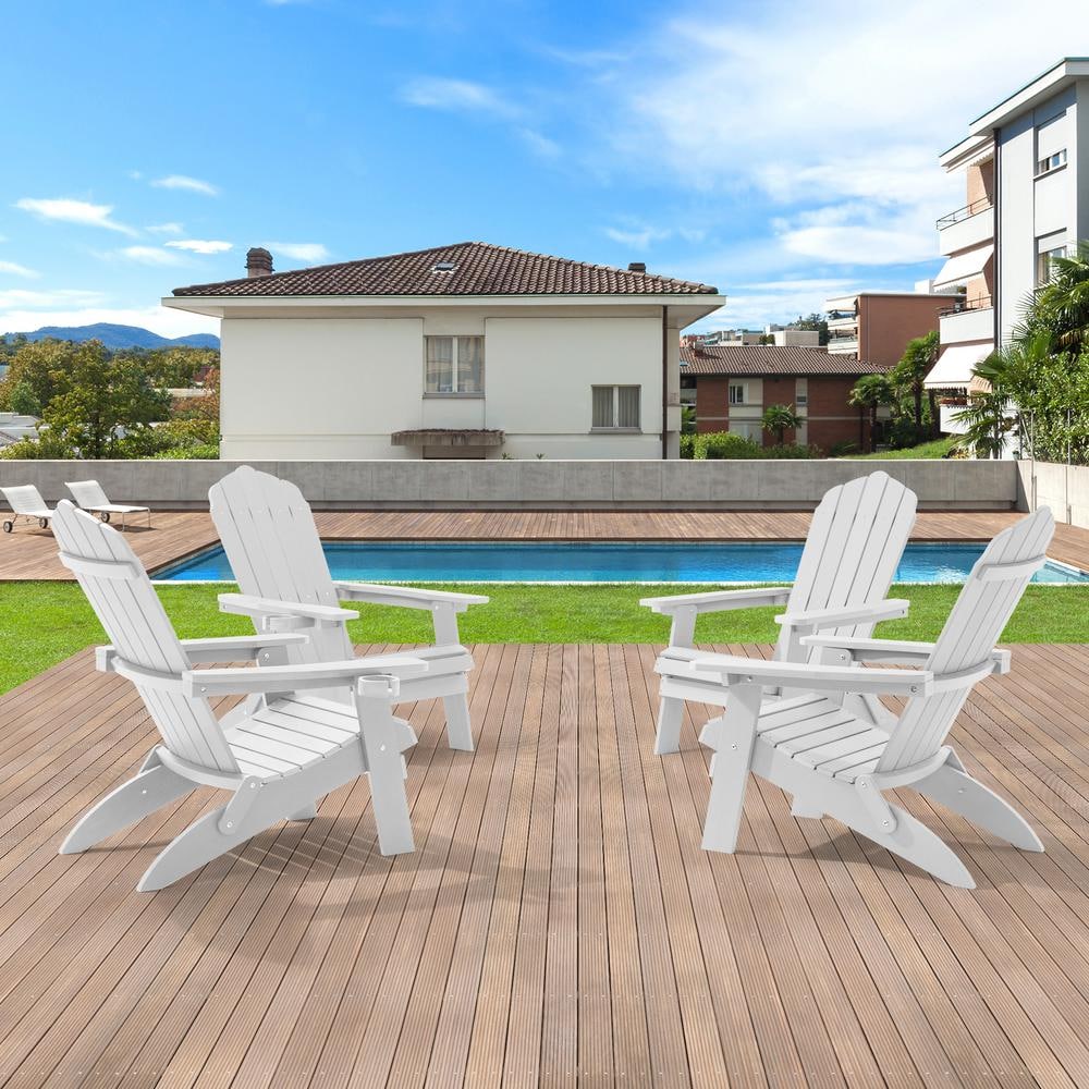 Sonkuki White Folding Plastic Outdoor Adirondack Chair Patio Fire Pit